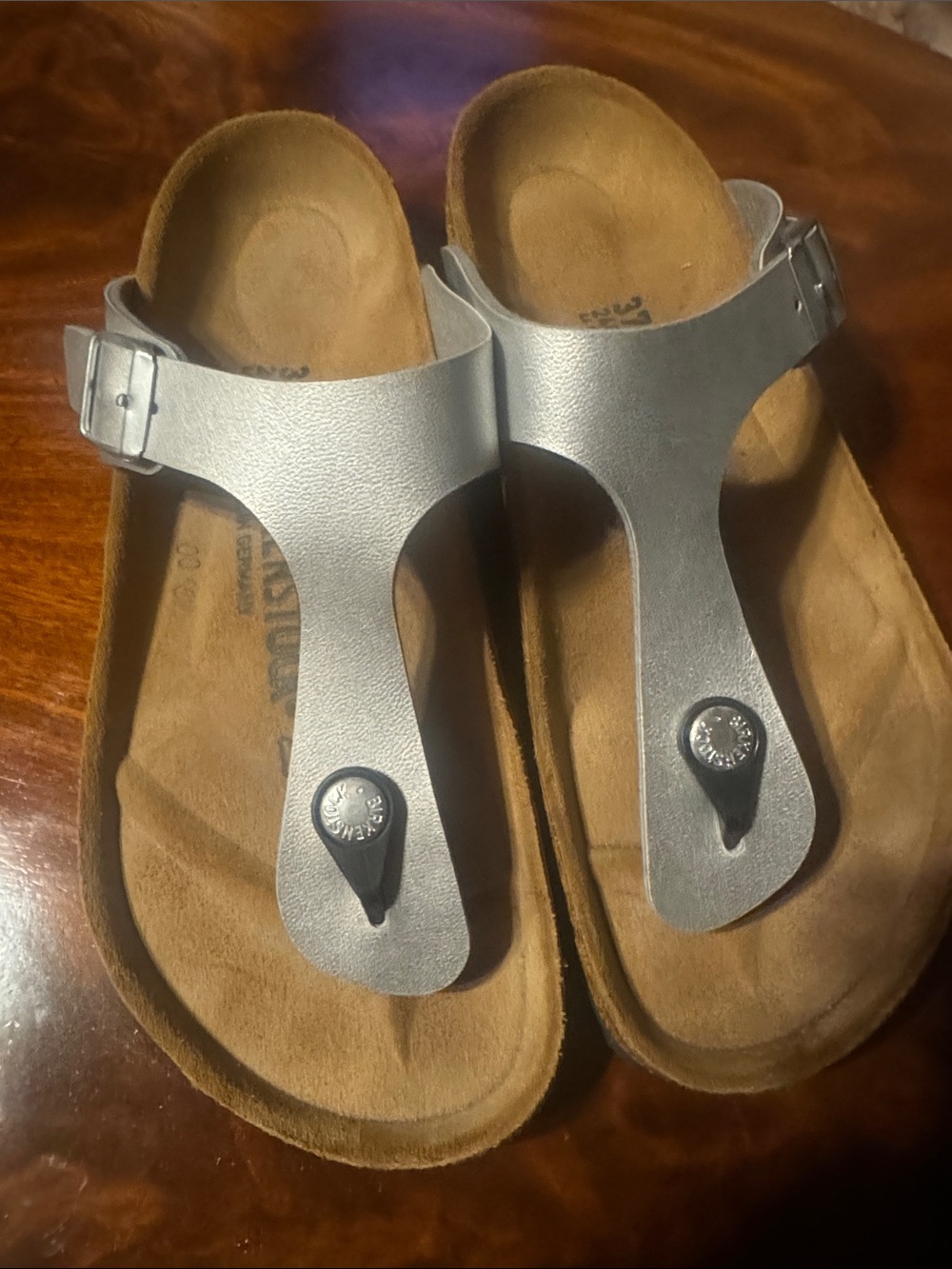 Birkenstock Silver T-Strap Sandals